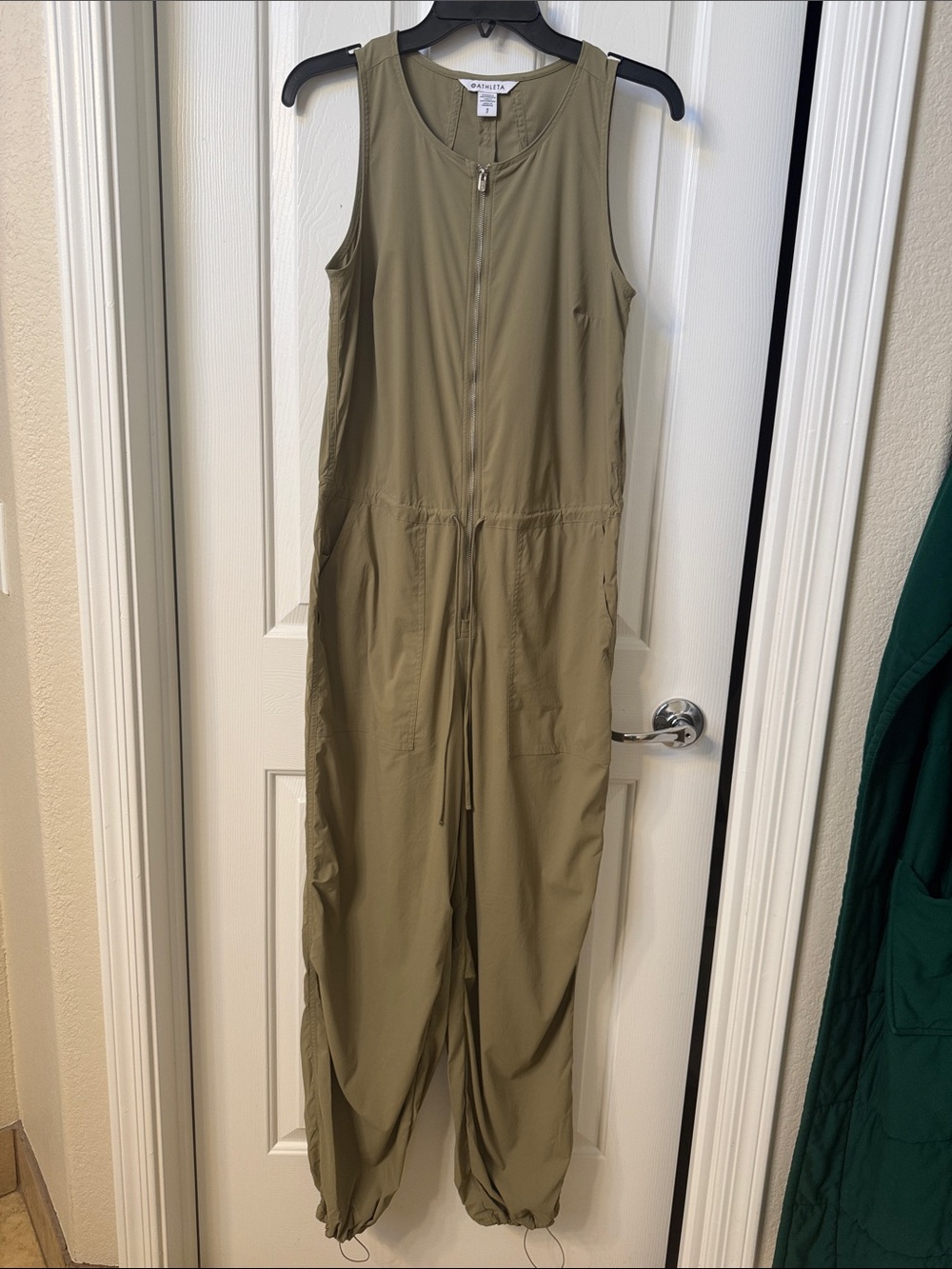 Athleta Flex Jumpsuit in Olive with Zip